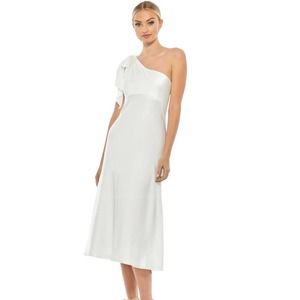 Leena for Mac Duggal Satin One Shoulder Midi Dress